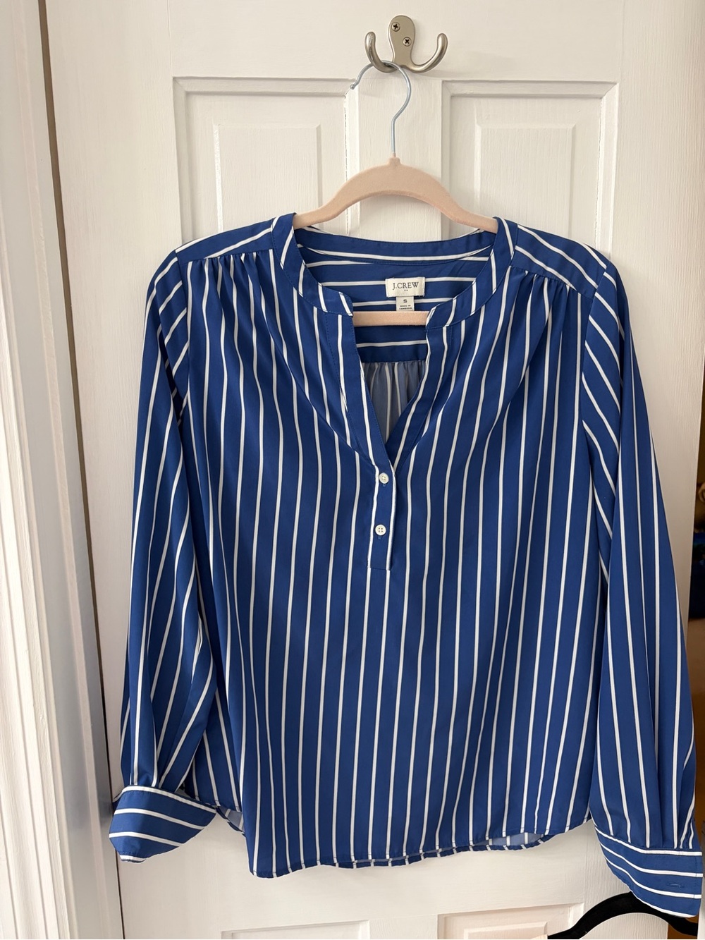 J. Crew Blue and White Vertical-Stripe Popover Shirt